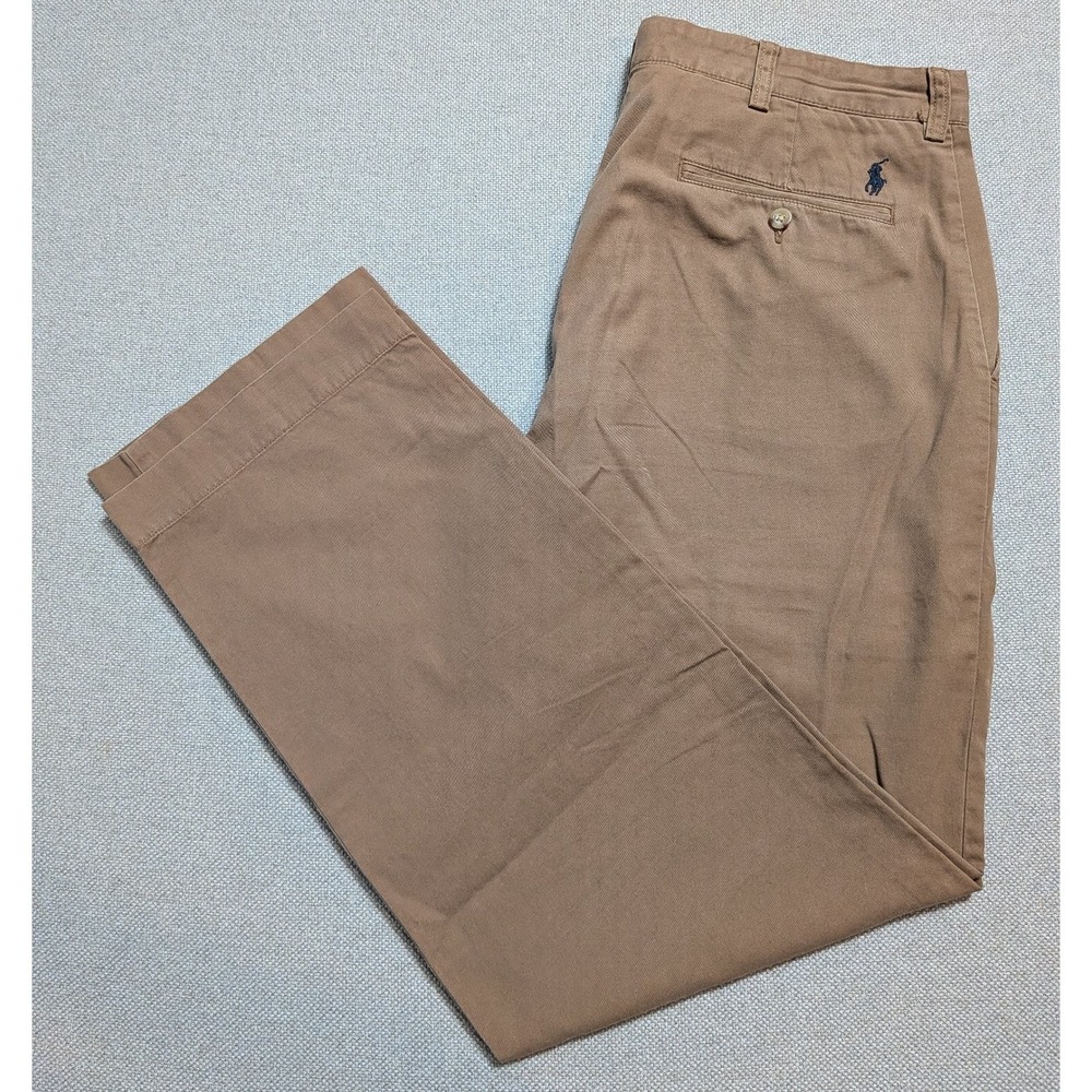 Polo Ralph Lauren Men's Khaki Chinos 34x32 Cotton Flat Front Pants Ponyw